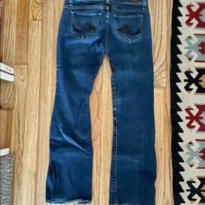 Express size 0 blue denim jeans. Style X2 Slim W10, low rise, flare leg.